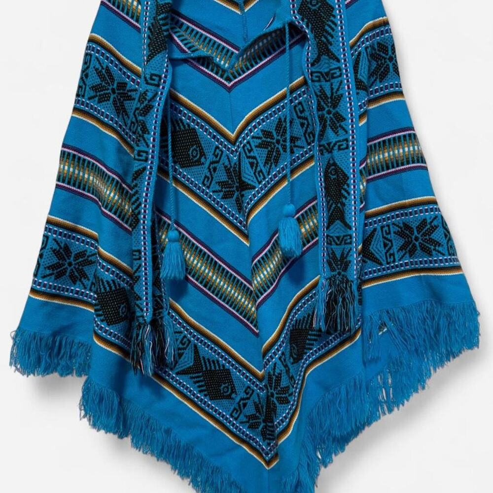 Blue boho fringe poncho size large